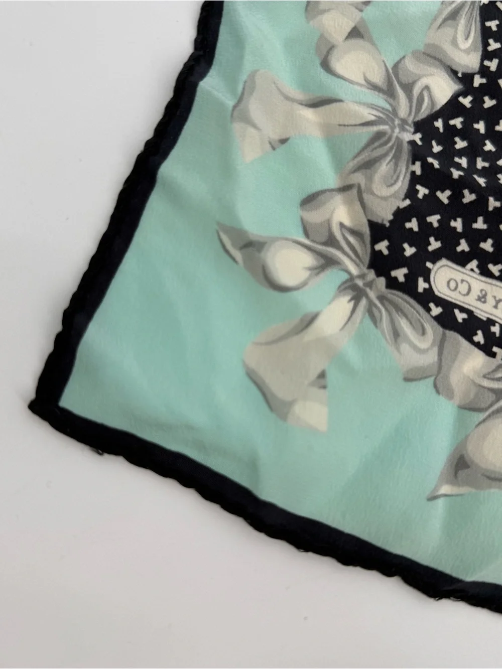 Tiffany & Co. Italy Silk Ribbon Bow Print Small Square Scarf Bandana Accessory